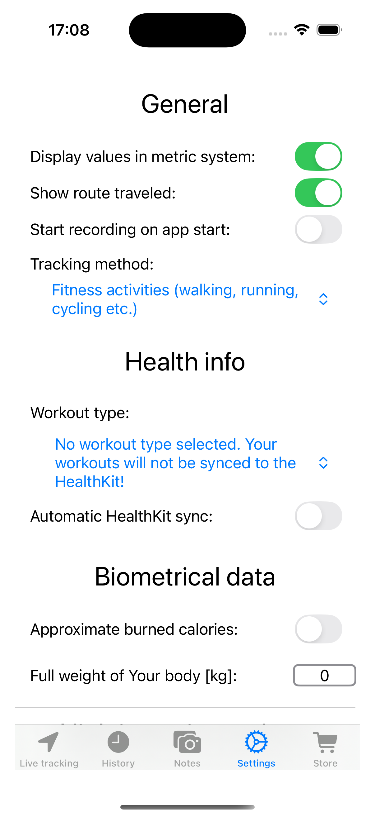 Settings - Health App Sync