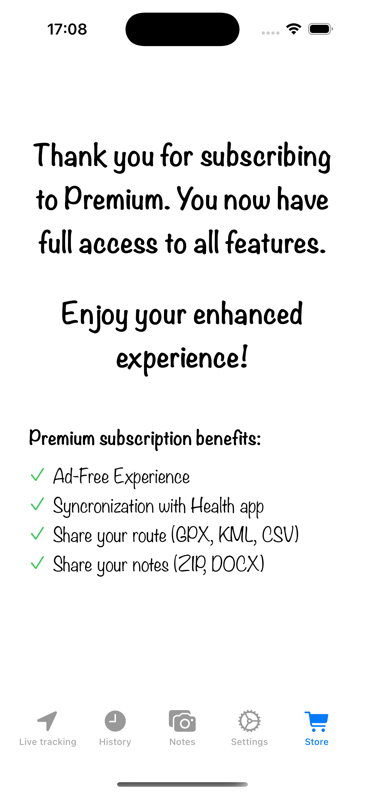 Subscription Confirmation Screenshot